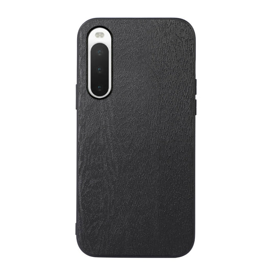 Wood-texture PU phone case for Sony Xperia 10 IV with camera cutout, black