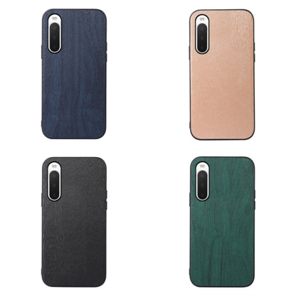 Wood-texture PU phone case with camera cutouts in blue, tan, dark gray, green