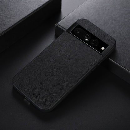 Wood-grain PU phone case with raised camera cover, dark finish