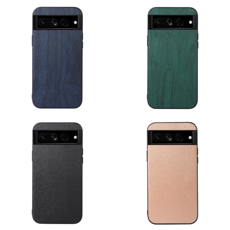 Wood-grain PU phone cases showing blue, green, black, and beige styles