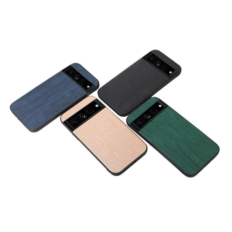 Wood-grain PU phone cases in four colors: blue, black, beige, and green