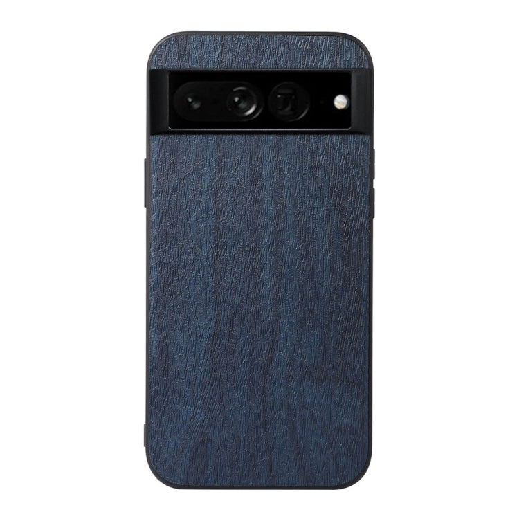Wood-grain PU phone case with camera cutout, blue finish