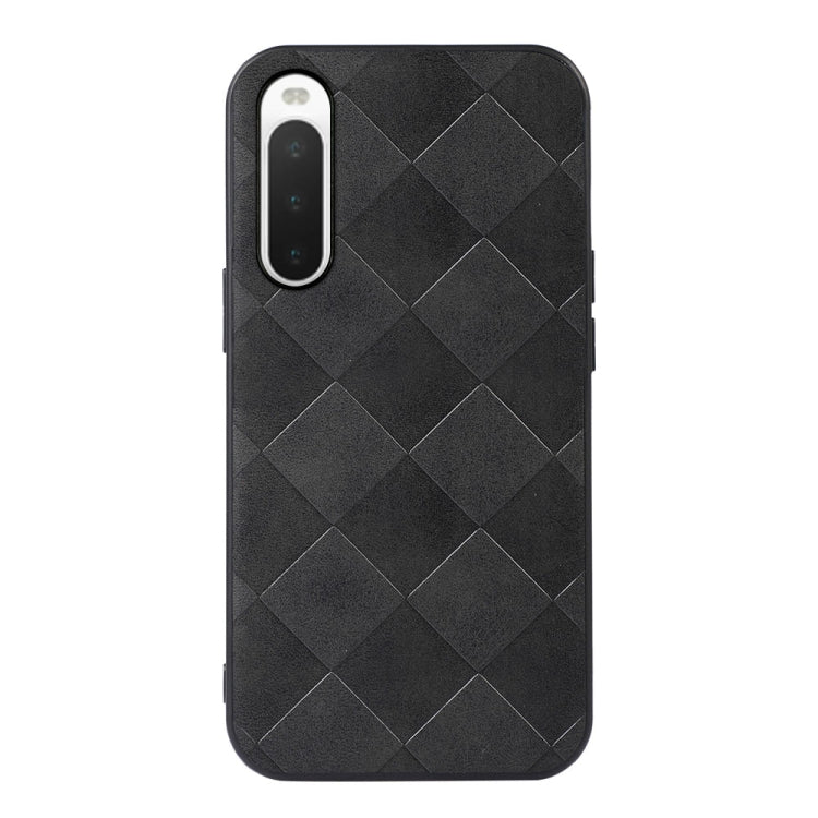 Black plaid PU phone case with diamond quilt pattern and camera cutout