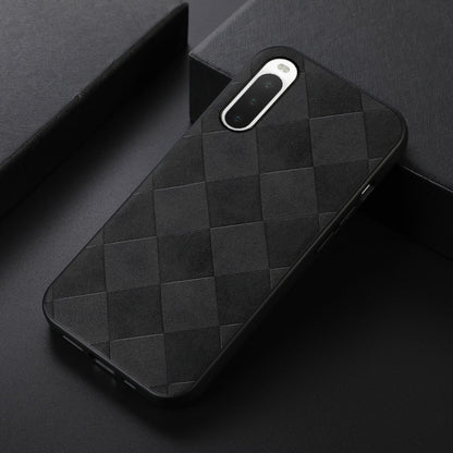 Dark plaid PU phone case with diamond quilt pattern and side cutouts