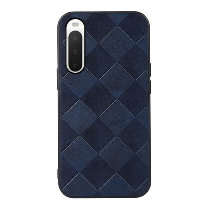 Blue plaid PU phone case with diamond quilt pattern and camera cutout