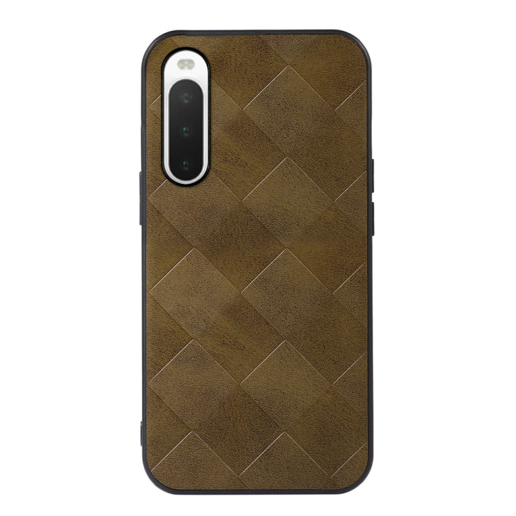 Brown plaid PU phone case with diamond quilt pattern and camera cutout