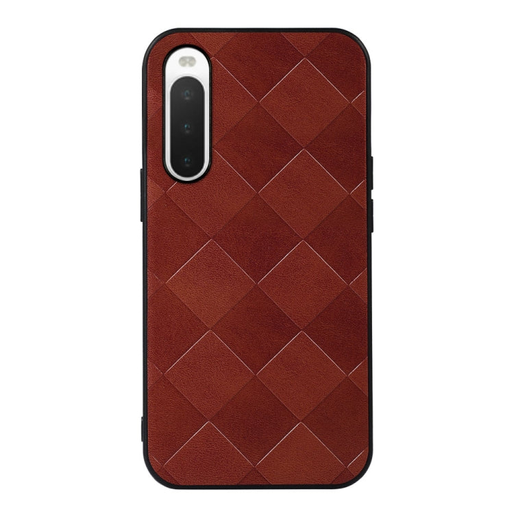Red plaid PU phone case with diamond quilt pattern and camera cutout