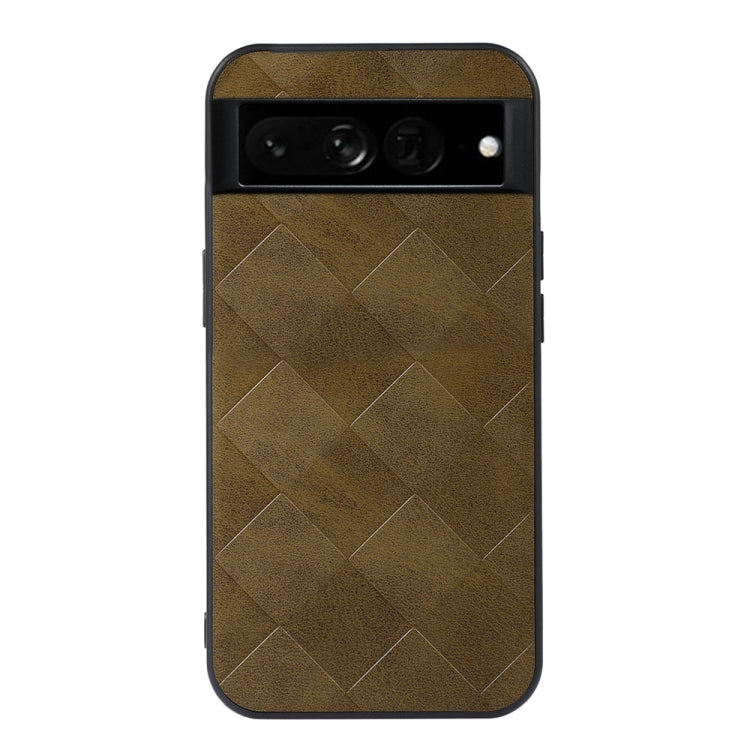 Brown plaid PU phone case with diagonal diamond pattern and camera cutout