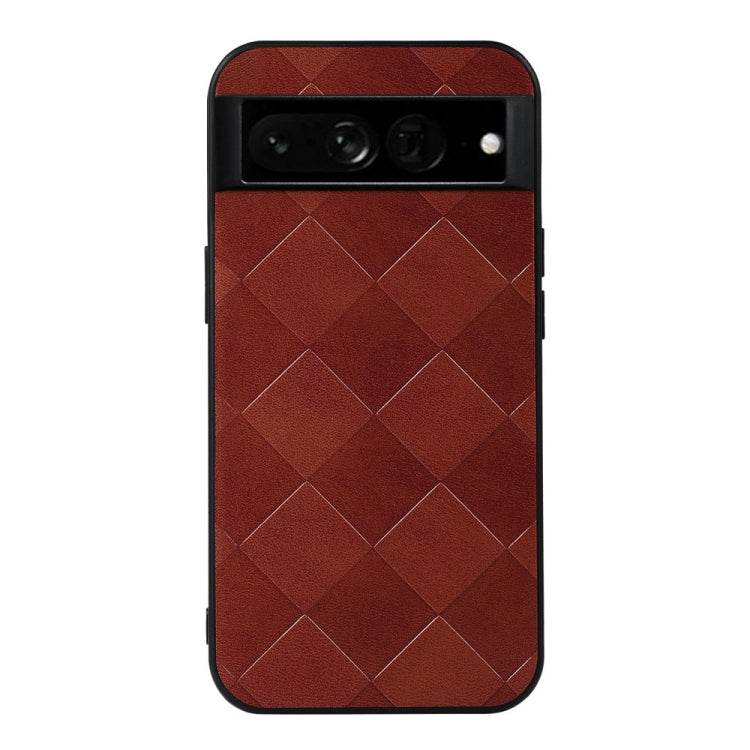 Red plaid PU phone case with diagonal diamond pattern and camera cutout