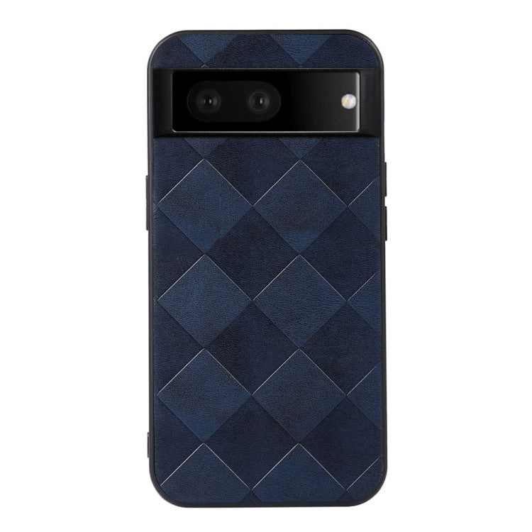 Blue plaid PU phone case front view with diamond texture and camera opening
