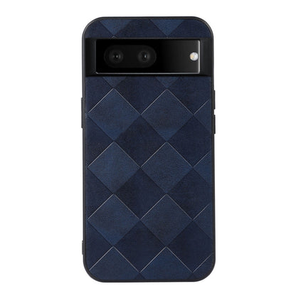 Blue plaid PU phone case front view with diamond texture and camera opening