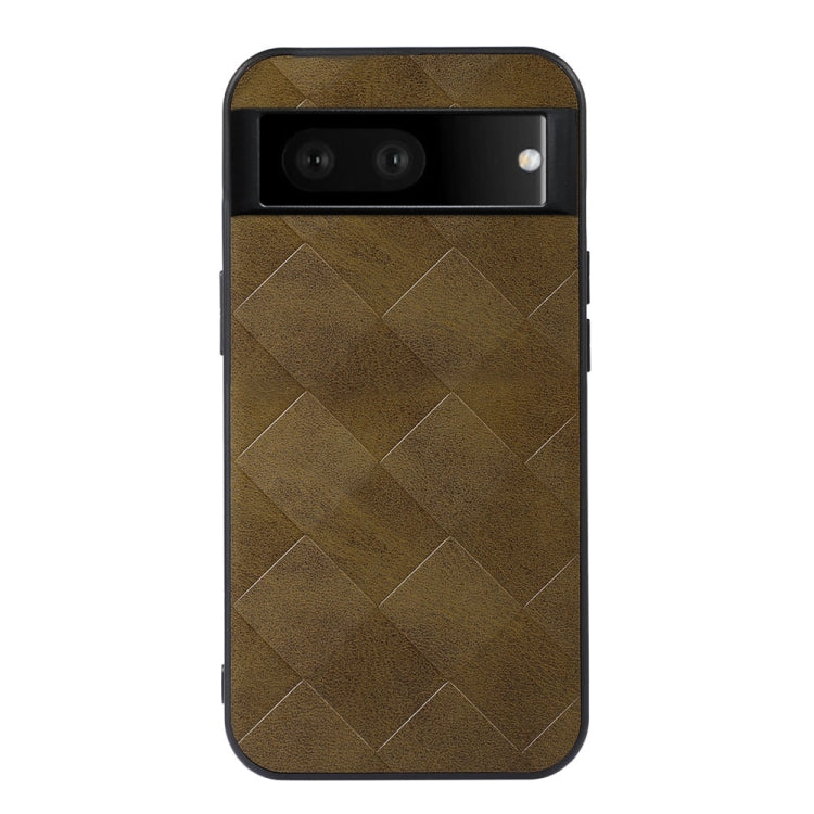 Brown plaid PU phone case front view with diamond texture and top camera window