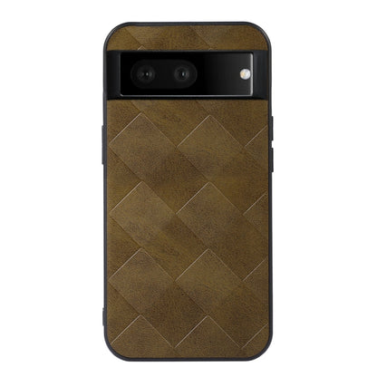 Brown plaid PU phone case front view with diamond texture and top camera window