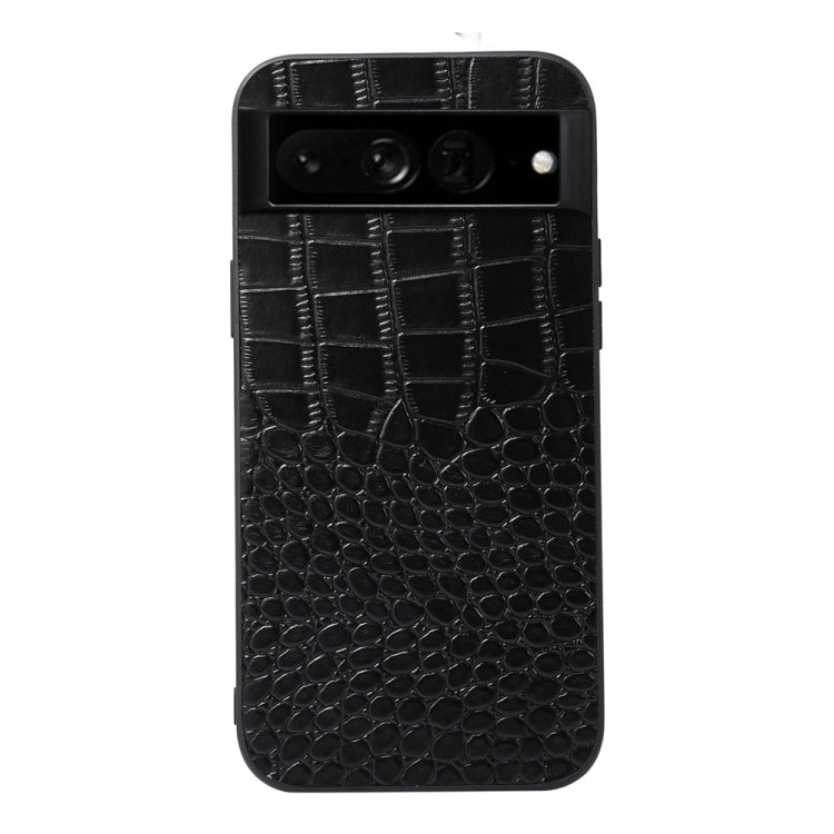 Black crocodile-texture leather phone case for Pixel phones, rear camera cutouts