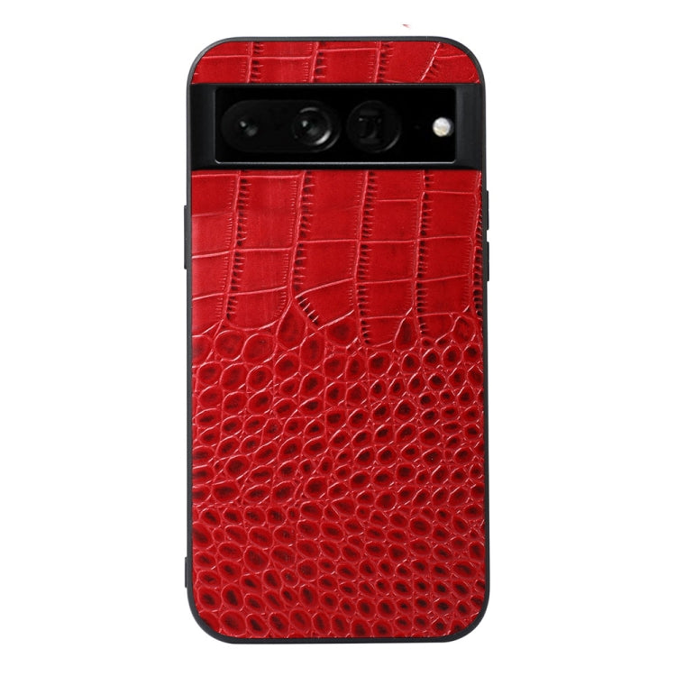 Red crocodile-texture leather phone case with camera openings and flash cutout