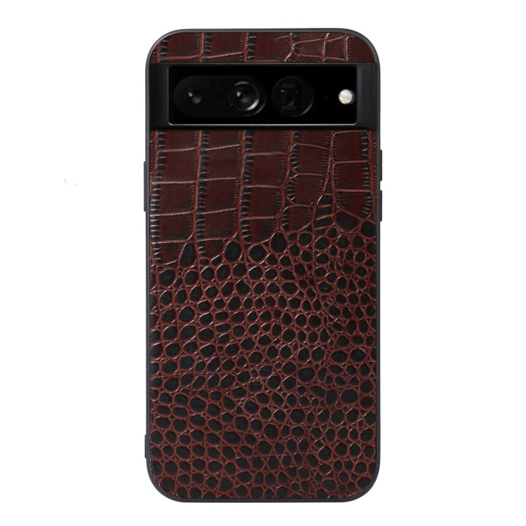 Coffee-brown crocodile-texture leather phone case with camera and flash openings
