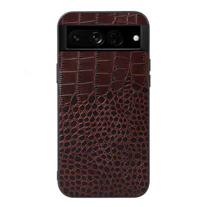 Coffee-brown crocodile-texture leather phone case with camera and flash openings