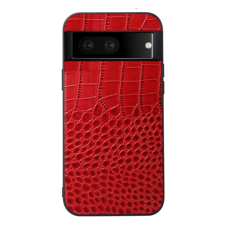 Red crocodile-texture leather phone case, rear camera cutouts and raised edge