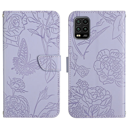 Purple embossed leather wallet-style phone case with butterfly and peony pattern; flap front