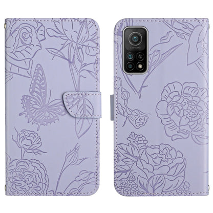 Purple flip phone case with embossed butterfly and peony floral pattern, camera cutouts