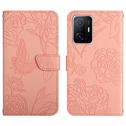 Pink embossed floral/butterfly folio phone case with front flap and card slot
