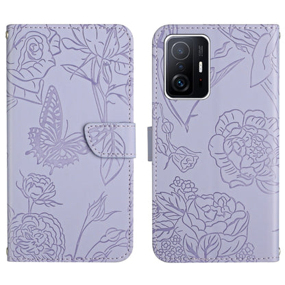 Purple embossed floral/butterfly folio phone case with front flap and card slot