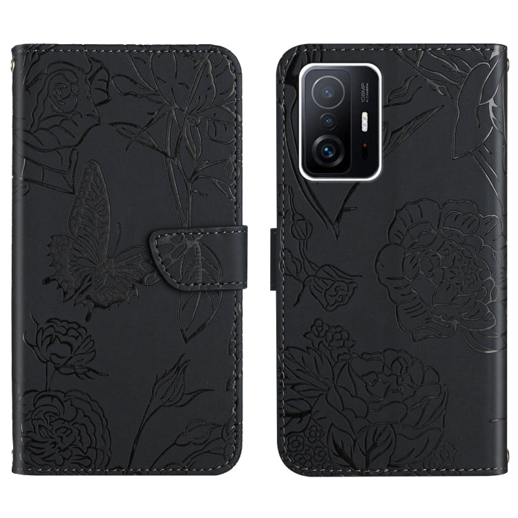 Black embossed floral/butterfly folio phone case with camera cutout