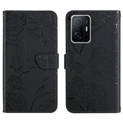 Black embossed floral/butterfly folio phone case with camera cutout