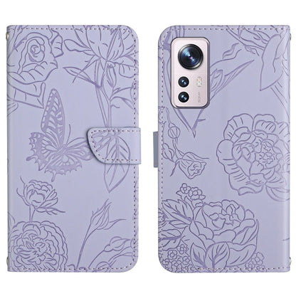 Purple embossed floral/butterfly folio phone case with camera cutout
