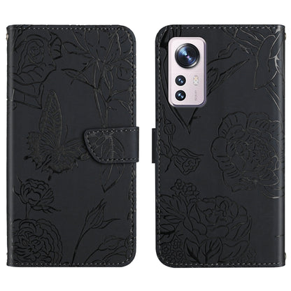 Black embossed floral butterfly phone wallet case with card slot and magnetic clasp