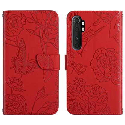 Red embossed floral butterfly phone wallet case with front flap and camera cutouts
