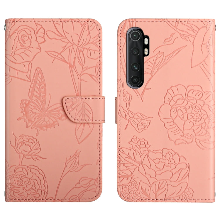 Light pink embossed floral butterfly phone wallet case with camera and port openings