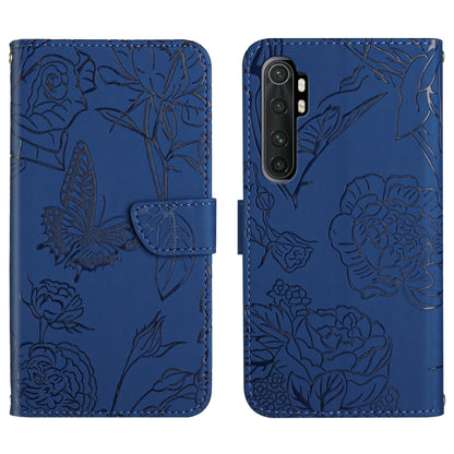 Blue embossed floral butterfly phone wallet case with card holder and camera cutout