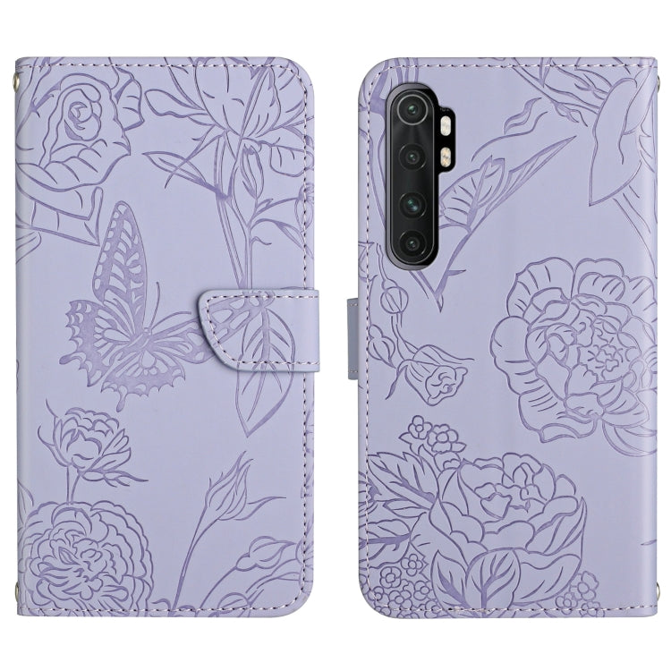 Lavender embossed floral butterfly phone wallet case with front pocket and camera cutouts