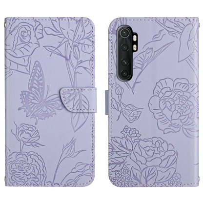 Lavender embossed floral butterfly phone wallet case with front pocket and camera cutouts