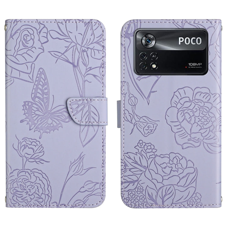 Butterfly peony embossed leather phone case, lavender folio wallet with floral butterfly emboss