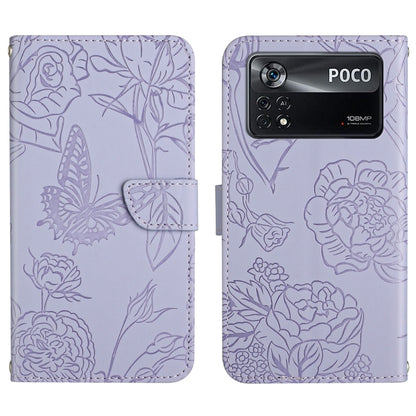 Butterfly peony embossed leather phone case, lavender folio wallet with floral butterfly emboss