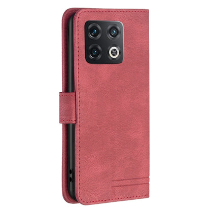 Red leather phone case with camera cutout and side openings, flip folio cover