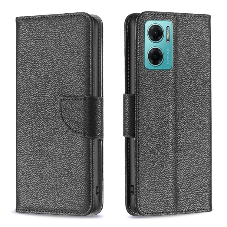 Black textured leather phone case with flip cover and cutout for camera and ports.