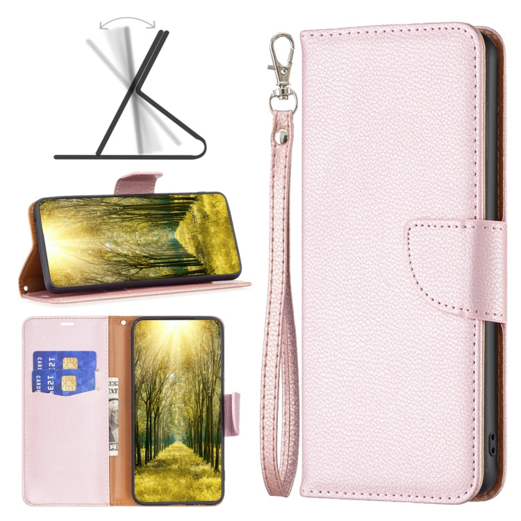 Pink litchi-texture leather folio phone case with built-in card pocket and cover