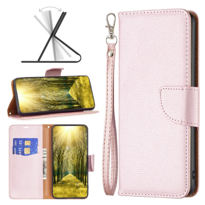Pink litchi-texture leather folio phone case with built-in card pocket and cover