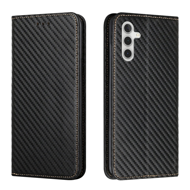Black carbon fiber texture flip phone case with leather-look border and card slot
