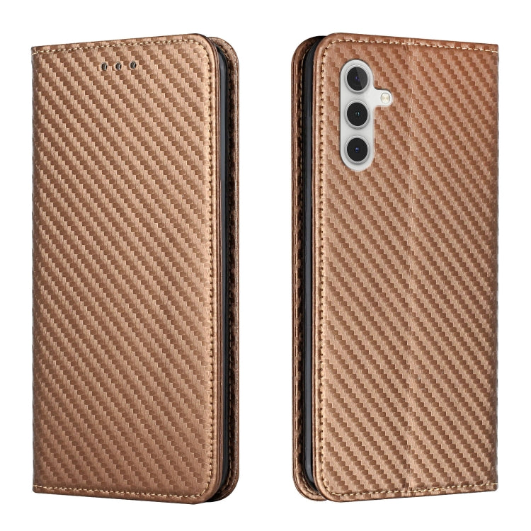 Brown carbon-fiber texture flip phone case with leatherette back and camera cutout