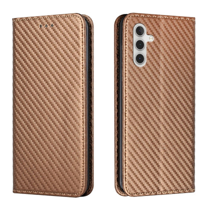Brown carbon-fiber texture flip phone case with leatherette back and camera cutout