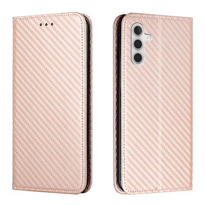 Rose gold flip phone case with carbon-fiber texture, front button holes, dual camera cutout