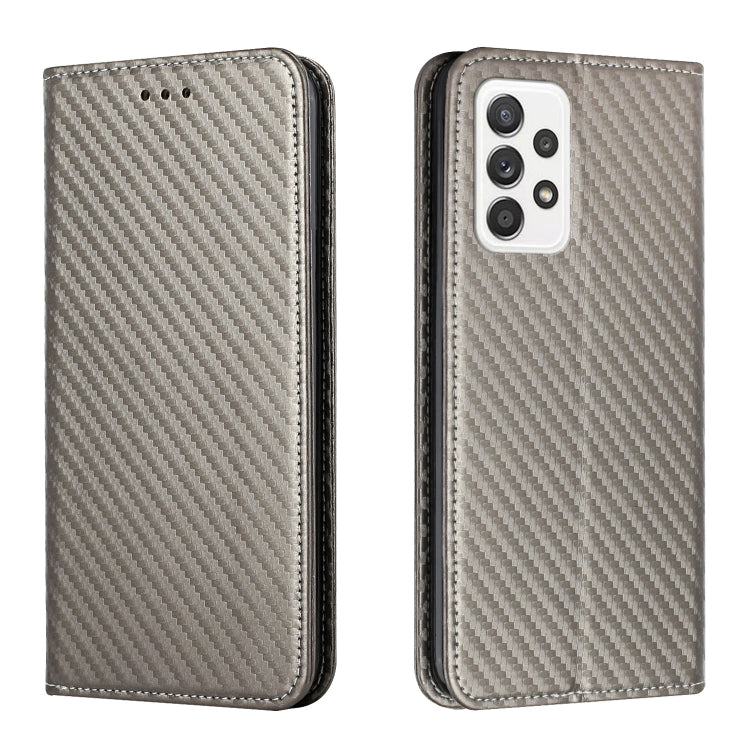 Gray flip phone case with carbon-fiber texture, front button holes, multi-camera cutouts