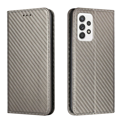 Gray flip phone case with carbon-fiber texture, front button holes, multi-camera cutouts