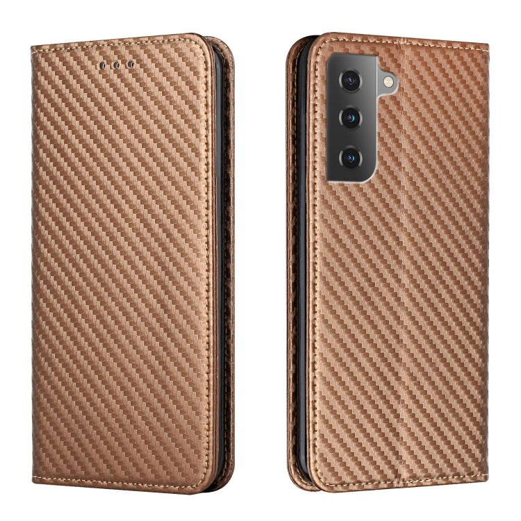 Brown carbon-fiber texture flip phone case with leatherette back and vertical camera cutout