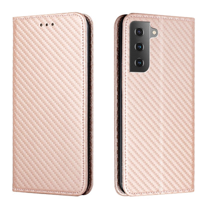 Rose gold carbon-fiber textured leather flip phone case with side camera module cutout