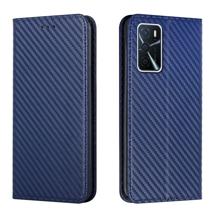Blue carbon-fiber texture flip phone case with leatherette back and camera cutout